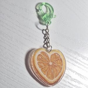 Green Clip Orange Slice Heart Keychain Card Holder